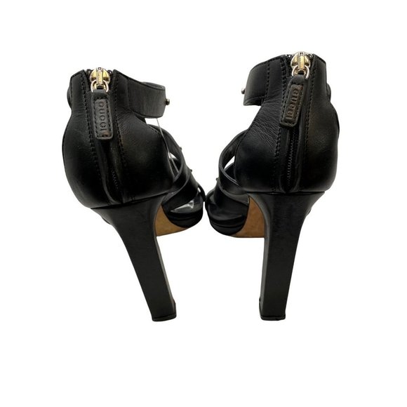 Gucci Leather Gladiator Heels EU Size 38 Black Sigourney Stiletto Platform Women - Picture 5 of 10